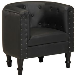 vidaXL Tub Chair Black Real Leather