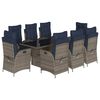 vidaXL 9 Piece Garden Dining Set with Cushions Grey Poly Rattan