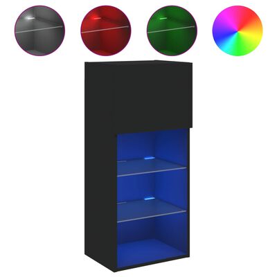 vidaXL TV Cabinets with LED Lights 2 pcs Black 40.5x30x90 cm