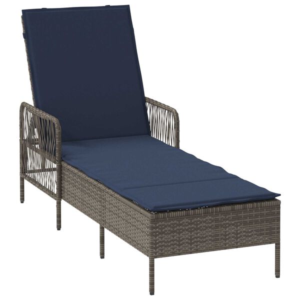 vidaXL Sun lounger Reclining 1-person Grey 157 x 55 x 92cm Poly Rattan