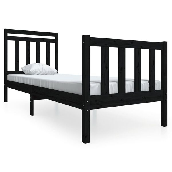 vidaXL Bed Frame without Mattress Black Small Single Solid Wood