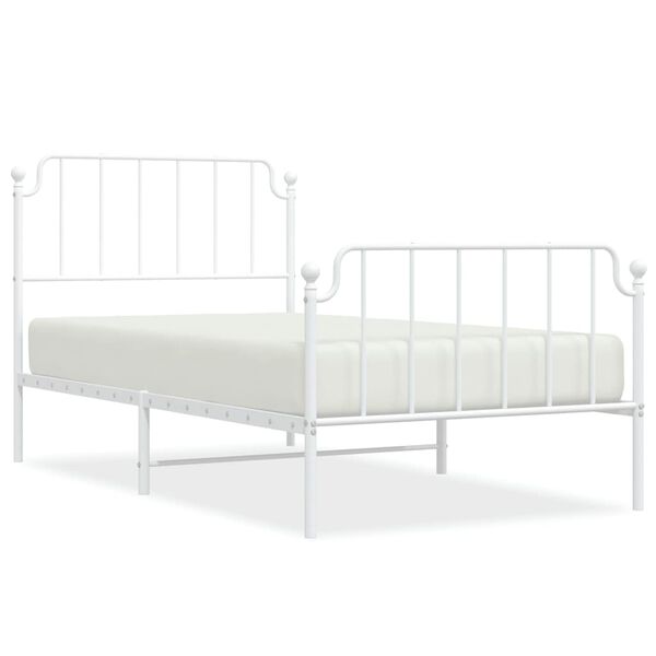 vidaXL Metal Bed Frame without Mattress with Footboard White 100x200cm