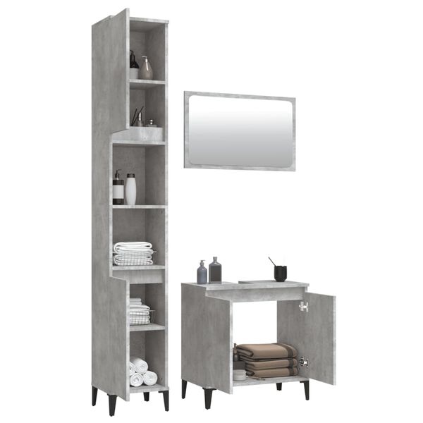 vidaXL 3 Piece Bathroom Furniture Set Concrete Grey Engineered Wood