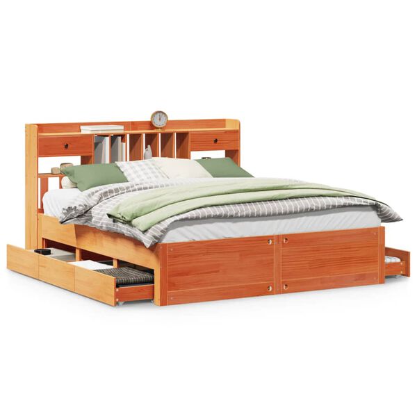 vidaXL Bookcase Bed without Mattress Wax Brown 180x200 cm Super King Solid Wood Pine