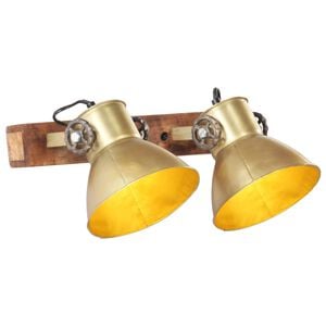 vidaXL Wall Lamp | Brass and Barn Brown | Iron, Solid Mango Wood | Medium