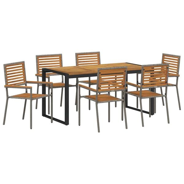 vidaXL Garden Dining Set 7 pcs Grey and Brown Poly Rattan