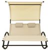 vidaXL Double Sun Lounger with Canopy Textilene Cream