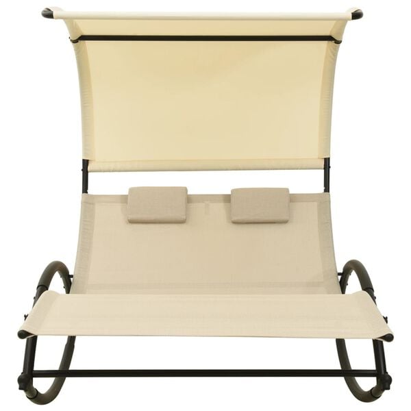 vidaXL Double Sun Lounger with Canopy Textilene Cream