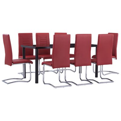 vidaXL 9 Piece Dining Set Faux Leather Red