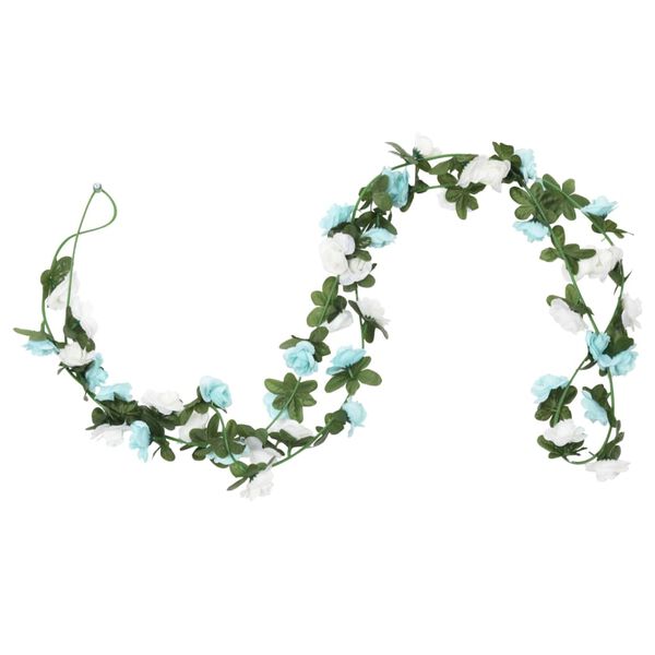vidaXL Christmas Flower Garlands 6 pcs Blue and White 240 cm
