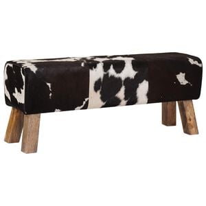 vidaXL Bench 110 x 30 x 45 cm Real Leather Black and White
