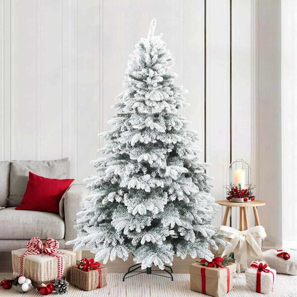 vidaXL Artificial Hinged Christmas Tree Snow Flocked White 210 cm