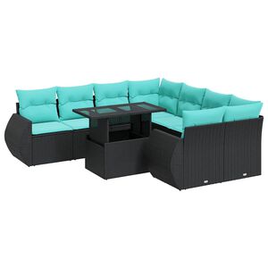 vidaXL 9 Piece Garden Sofa Set with Cushions Black Poly Rattan Acacia