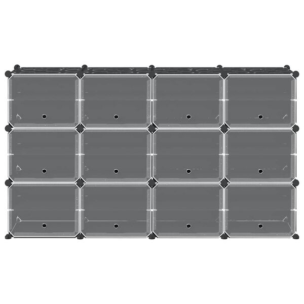 vidaXL Storage Cube Organiser with 12 Cubes and Doors Black PP