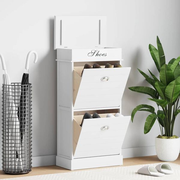 vidaXL Shoe Cabinet White 50x28x98 cm Paulownia Wood