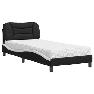 vidaXL Bed with Mattress "Hvar" Black and White 90x190 cm Faux Leather