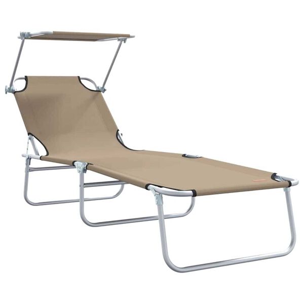 vidaXL Sun Lounger Folding 2-person 2 pcs Taupe 58 x 188 x 77cm Fabric