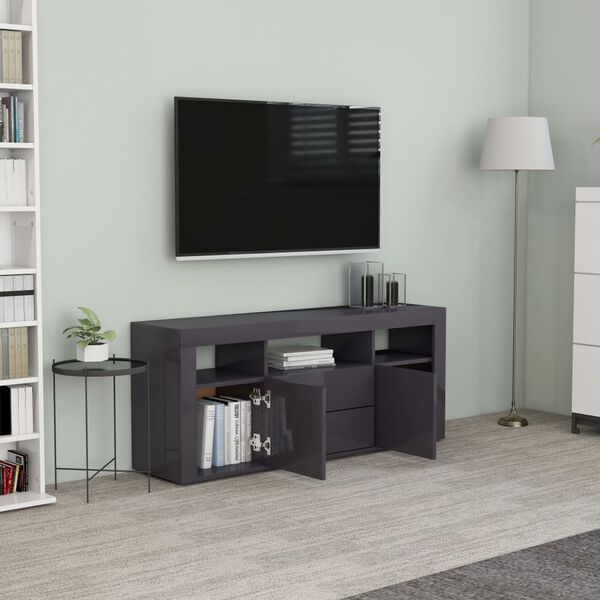 vidaXL TV Cabinet High Gloss Grey 120x30x50 cm Engineered Wood
