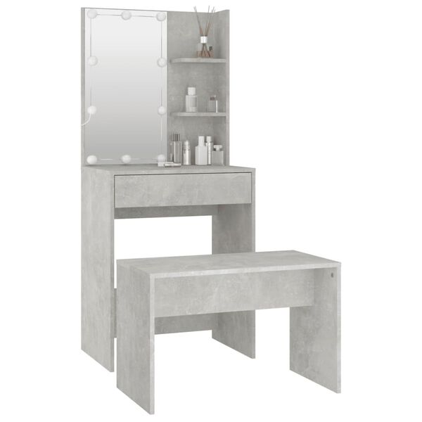 vidaXL Dressing Table Set with LED Concrete Grey Engineered Wood