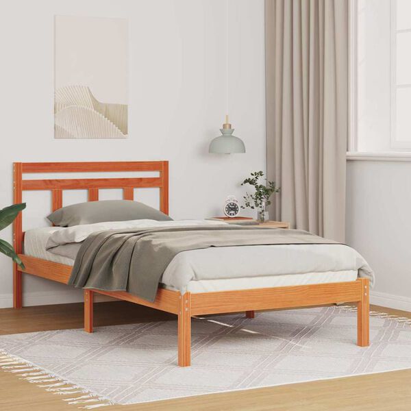 vidaXL Bed Frame Brown 75 x 190 cm Solid Pine Wood