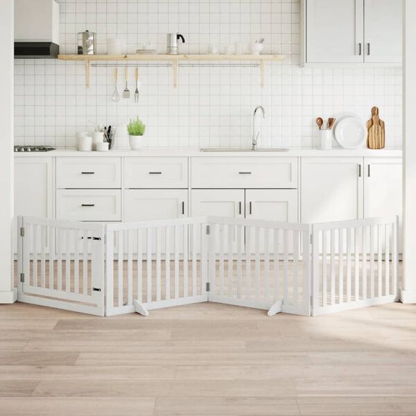 vidaXL Dog Gate with Door Foldable 4 Panels White 320 cm Poplar Wood