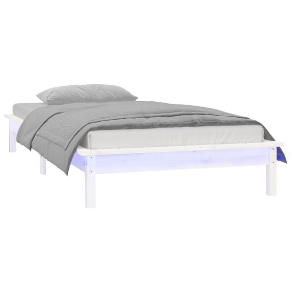 vidaXL LED Bed Frame without Mattress White 75x190 cm Small Single Solid Wood