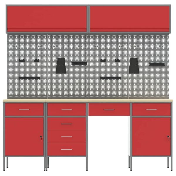 vidaXL Work Bench with Drawer 10 pcs Black 200 x 55 x 200 cm Steel