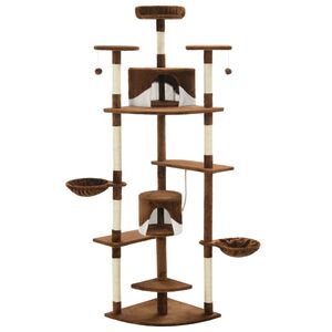 vidaXL Cat Tree | Brown and White | Engineered wood, plush fabric, sisal rope