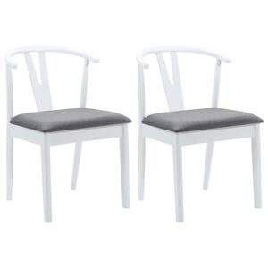 vidaXL Dining Chair 2 pcs White and Grey Solid Rubber Wood