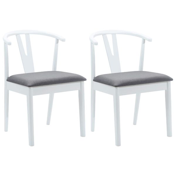 vidaXL Dining Chair 2 pcs White and Grey Solid Rubber Wood