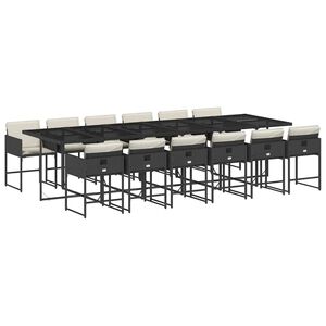 vidaXL 13 Piece Garden Dining Set with Cushions Black Poly Rattan