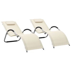 vidaXL Sun Loungers Textilene 2 pcs Cream and Grey