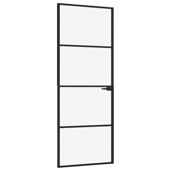 vidaXL Interior Door Black 76x201.5 cm Tempered Glass&Aluminium