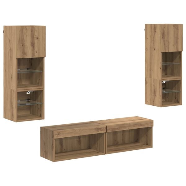 vidaXL TV Wall Unit Wall-mounted 6 pcs Artisan Oak Engineered Wood
