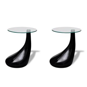 vidaXL Coffee Table | Set of 2 | High-gloss black | Fiberglass, Tempered Glass
