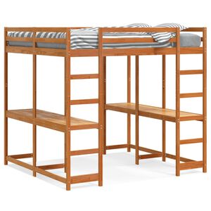 vidaXL Loft Bed with Desk and Ladder Wax Brown 160x200 cm Solid Wood Pine