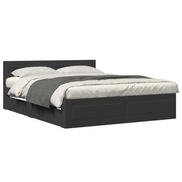 vidaXL Bed Frame with Headboard without Mattress Black 160x200 cm