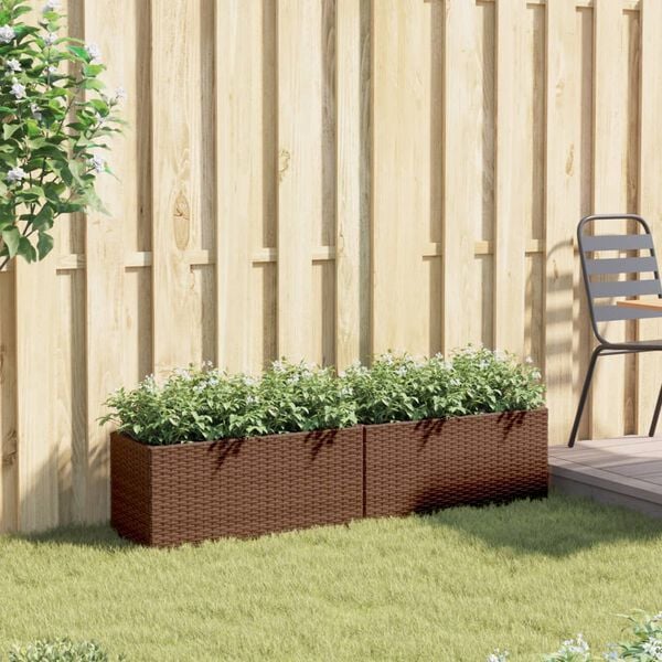 vidaXL Garden Planters with 2 Pots 2 pcs Brown 72x30x32 cm Poly Rattan