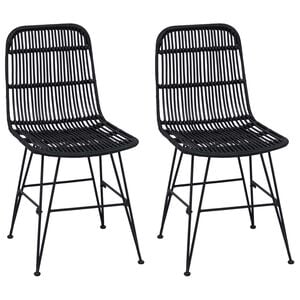 vidaXL Dinning Chair 2 pcs Rattan and Steel Black 41 x 55 x 85 cm