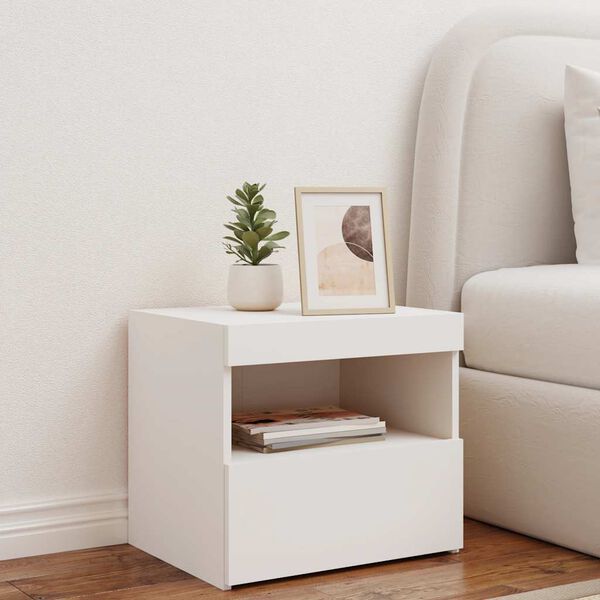 vidaXL Bedside Cabinet with LED Lights White 50x40x45 cm