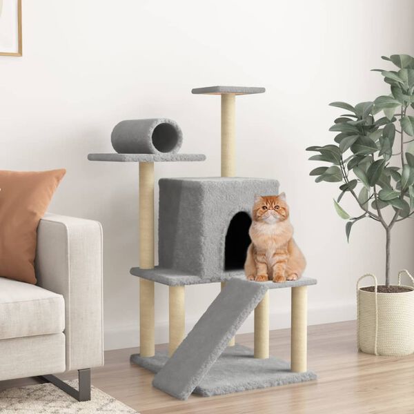 vidaXL Cat Tree with Sisal Scratching Posts Light Grey 110.5 cm