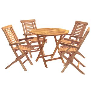 vidaXL 5 Piece Folding Garden Bistro Set Natural Solid Teak Wood