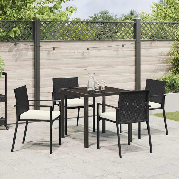 vidaXL Garden Dining Set 5 pcs Black Powder-Coated Steel