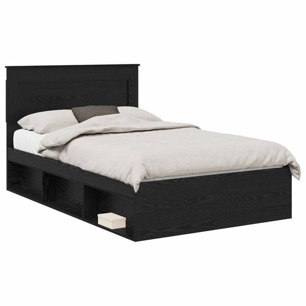 vidaXL Bed Frame with Headboard Black 120 x 190 cm Solid Pine Wood