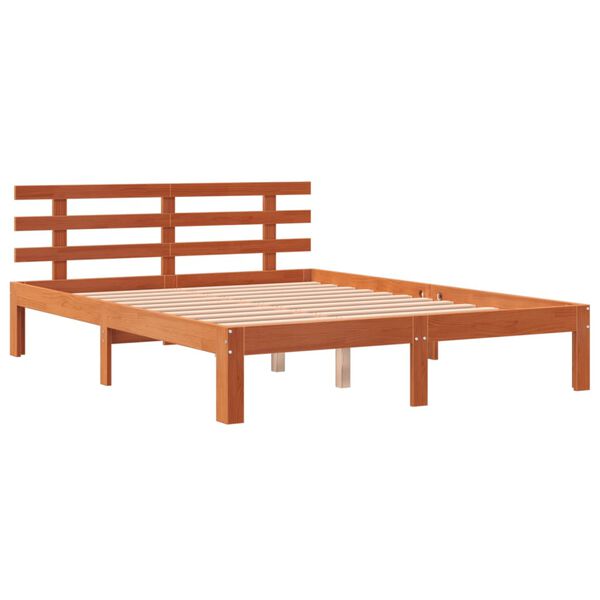 vidaXL Bed Frame without Mattress Wax Brown 135x190 cm Double Solid Wood Pine