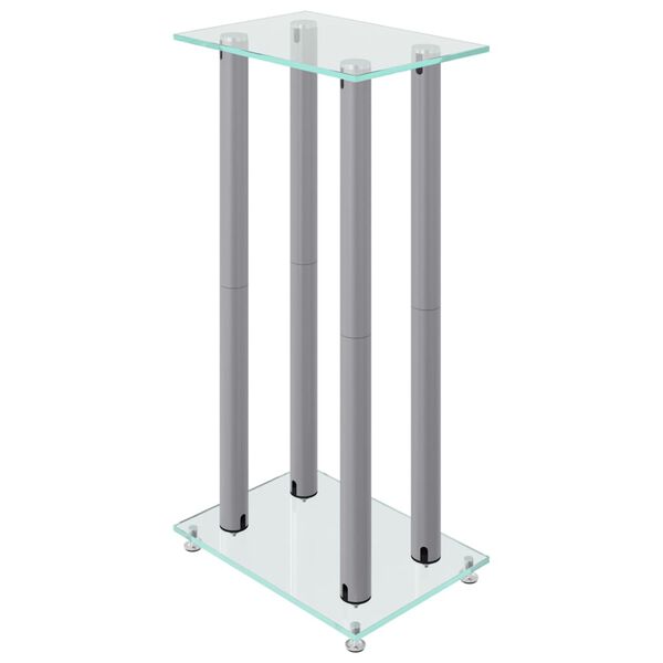 vidaXL Speaker Stands 2pcs Silver Tempered Glass 4 Pillars Design