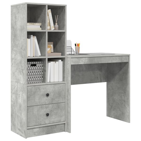 vidaXL Desk with Drawer 2 pcs Concrete Grey