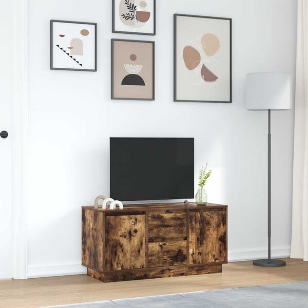 vidaXL TV Cabinet with LED Lights Smoked Oak 100x41x50 cm