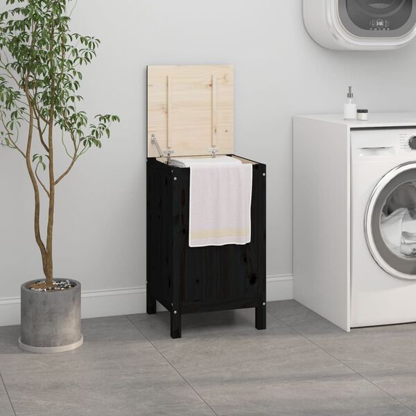 vidaXL Laundry Box Black 44x44x76 cm Solid Wood Pine