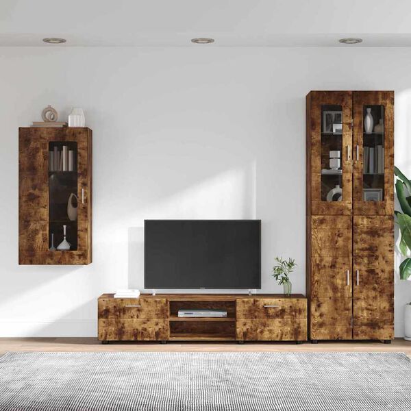 vidaXL TV Cabinet Set with Drawer FLORIN Smoked Oak Engineered Wood
